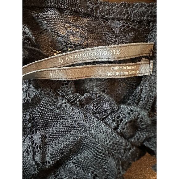 Anthropology Black Lace Top Key Hole Back Button Ruffle Neck Sz Small Women - Picture 3 of 6